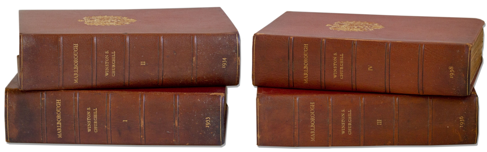 Winston Churchill Signed Limited First Edition of ''Marlborough: His Life and Times'' -- Rare Set Signed by Churchill, One of Only 155 in the Limited Edition, Here in the Original Bindings